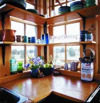 
Concentration on cooking is often interrupted by a passing golden eagle or bluebird. Binoculars and a bird book are always nearby.
